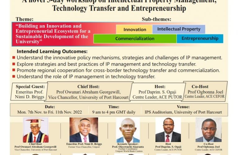 ACE 5-Day workshop on Intellectual Property Management, Technology Transfer and Entrepreneurship